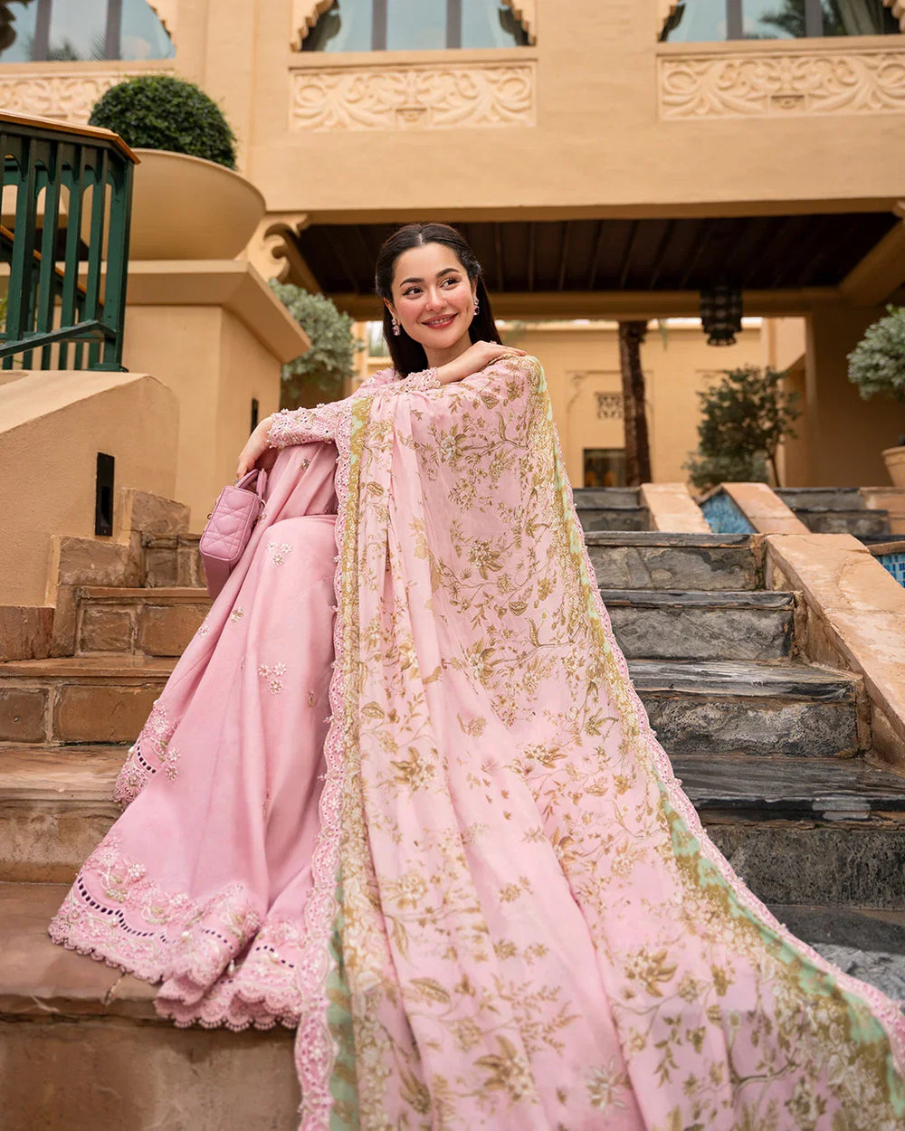 Blush Pink Sharara - 03-Piece Lawn Shirt With Silk Dupatta | Ready To Wear