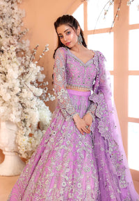 Pastel Lilac & Sparkling Silver: Embroidered Net Bridal Lenge Choli - Ready To Wear