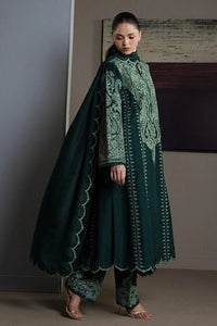 Forest Green & Mint Accent: Embroidered Cotton Suit - Ready To Wear