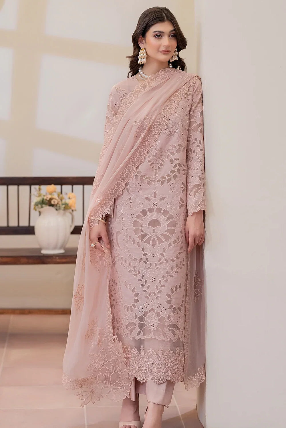 03-Piece Embroidered Lawn Suit With Chiffon Dupatta | Ready To Wear