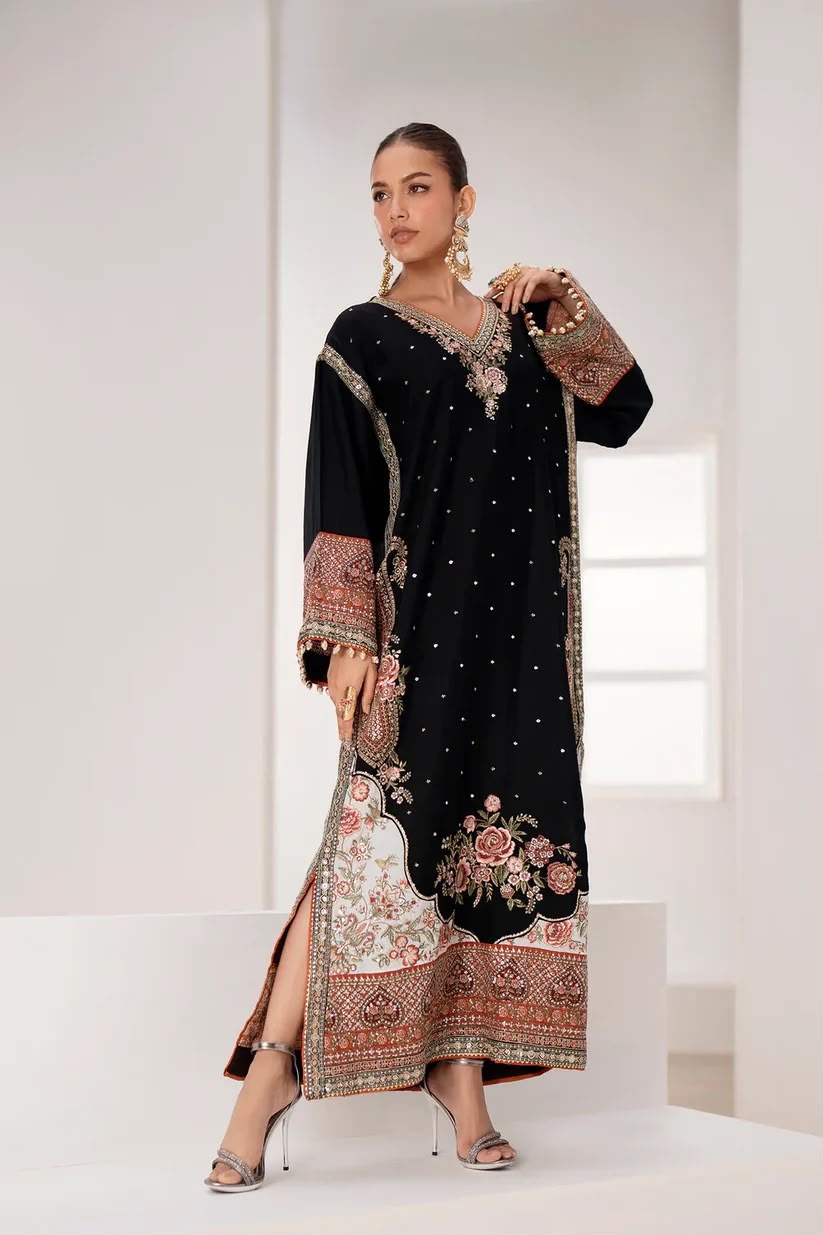 Poshkari Ethnc Kaftan  Luxury Silk Embroidered Suit -  Ready To Wear