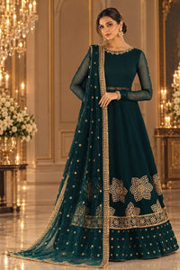 Emerald Gold Anarkali Heavy  Embroidered 03 Piece  Suit- Ready To Wear