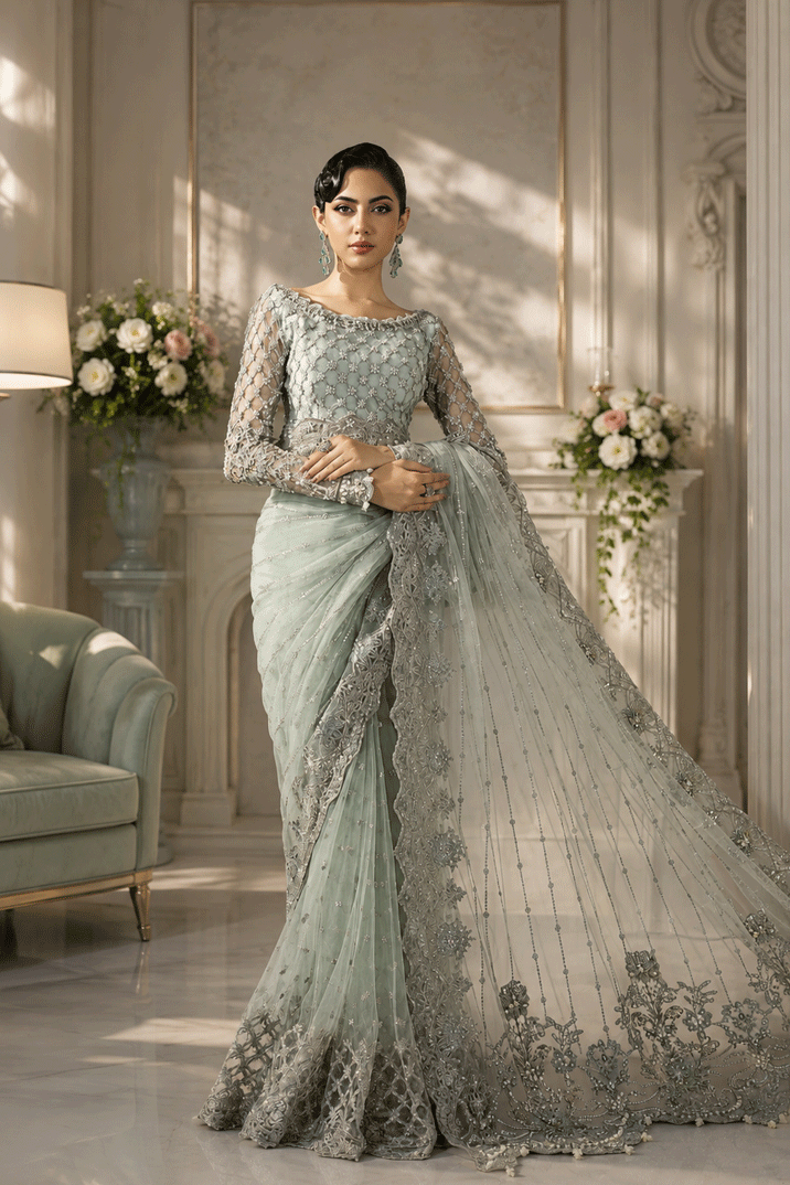 Embroidered Net Saree | Ready To Wear