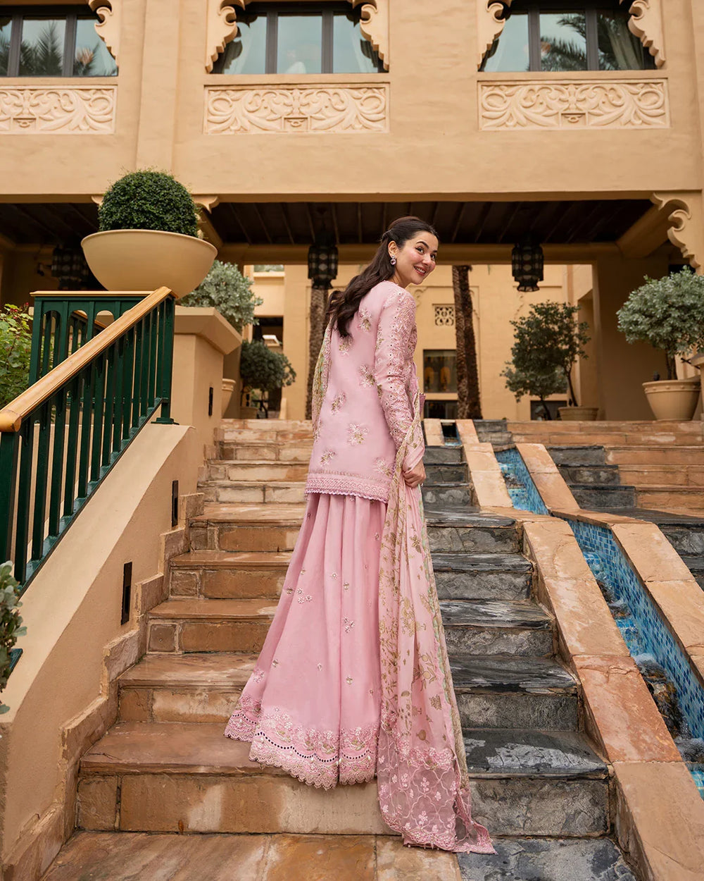 Blush Pink Sharara - 03-Piece Lawn Shirt With Silk Dupatta | Ready To Wear