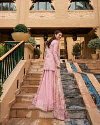 Blush Pink Sharara - 03-Piece Lawn Shirt With Silk Dupatta | Ready To Wear