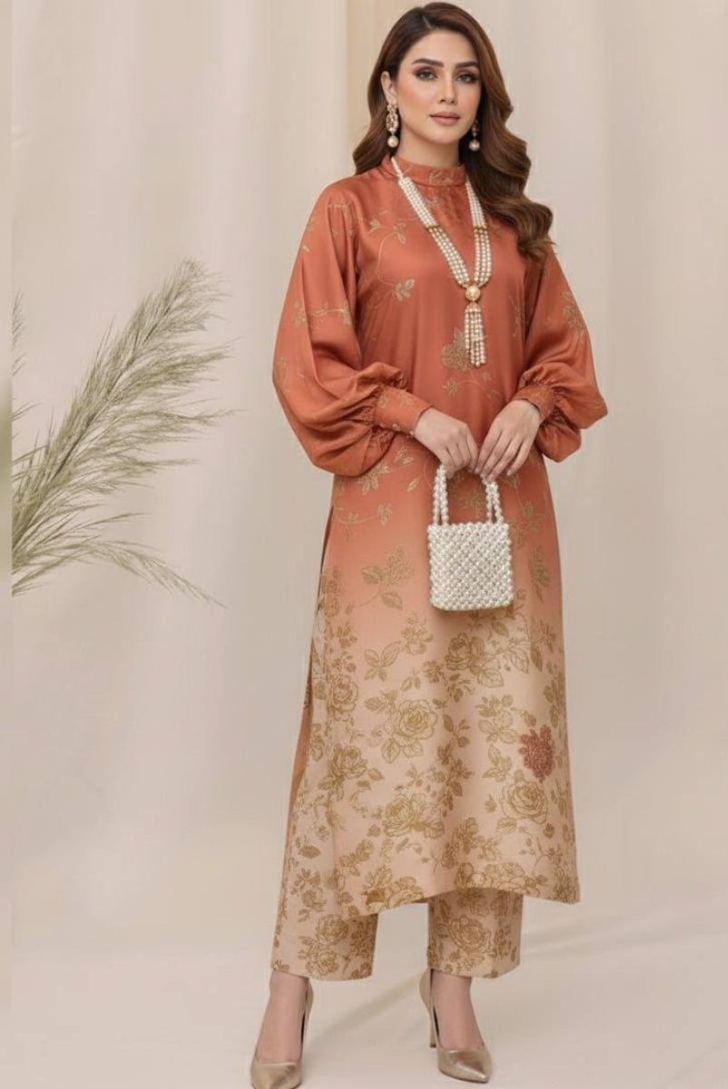 03-Piece Floral Printed SIlk Suit | Ready To Wear
