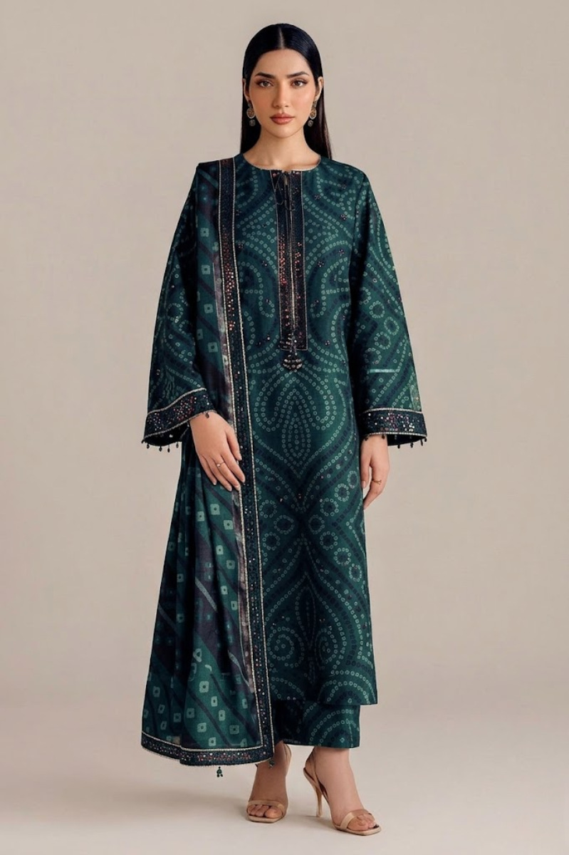 03-Piece Chunri Printed Lawn Suit With Chiffon Dupatta | Ready To Wear