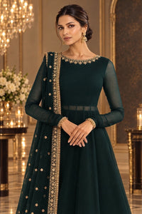 Emerald Gold Anarkali Heavy  Embroidered 03 Piece  Suit- Ready To Wear
