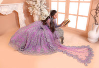 Pastel Lilac & Sparkling Silver: Embroidered Net Bridal Lenge Choli - Ready To Wear