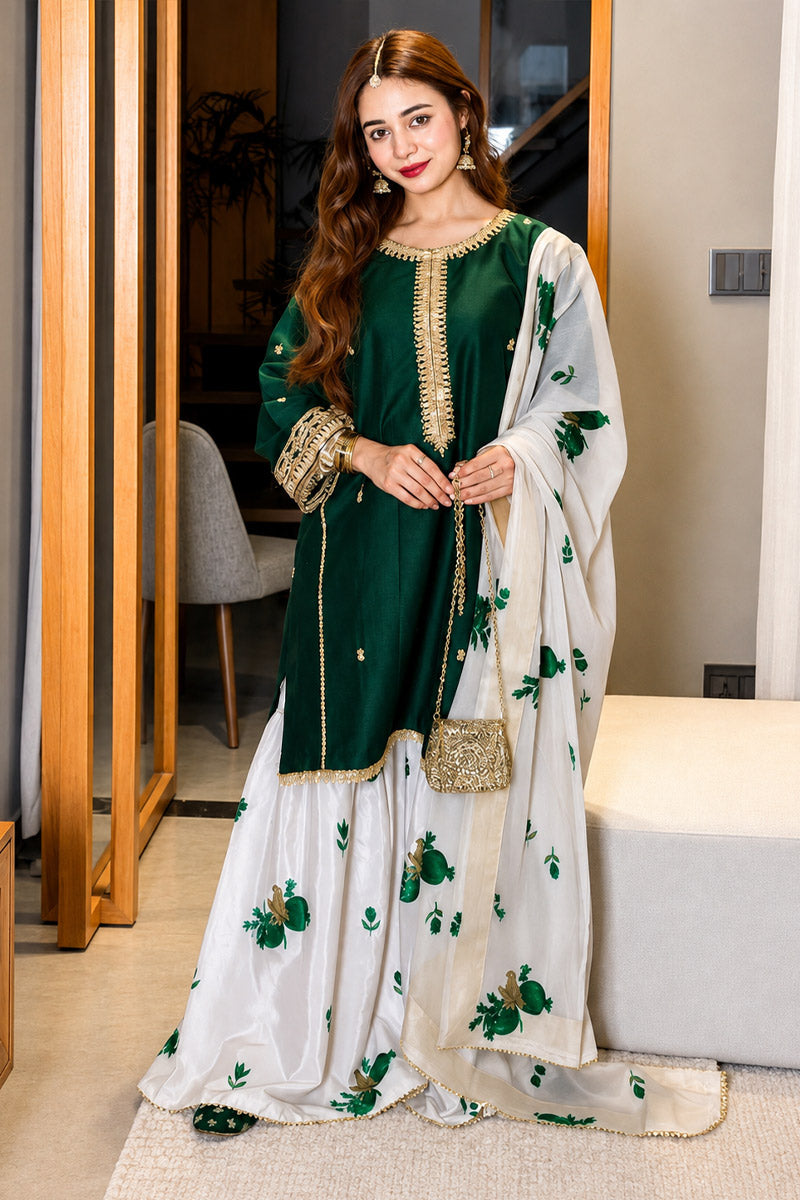 Zara Silk 3 Piece Suit with Silk Dupatta-  Ready To Wear
