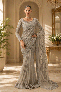 03-Piece Heavy Embroidered Chiffon Saree  -  Ready To Wear