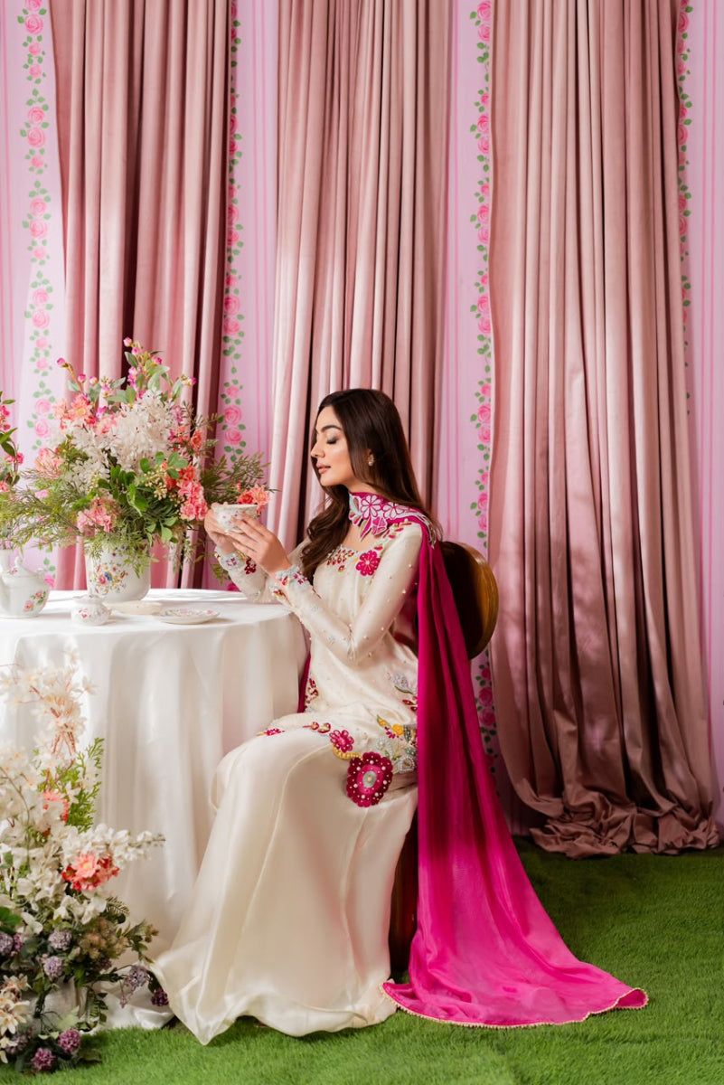 Multi Floral Luxury Shamoz Silk 03-Piece Suit - Ready To Wear