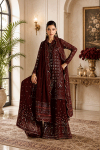 Plum Mirror Luminary: Heavy Embroidered Chiffon Suit - Ready To Wear