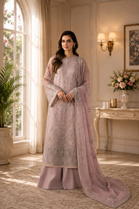 Pastel Blush: Heavy Embroiderd Chiffon Suit - Ready To Wear