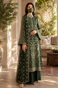 Olive Moss Green & Antique Gold: Embroidered Chiffon Suit - Ready To Wear