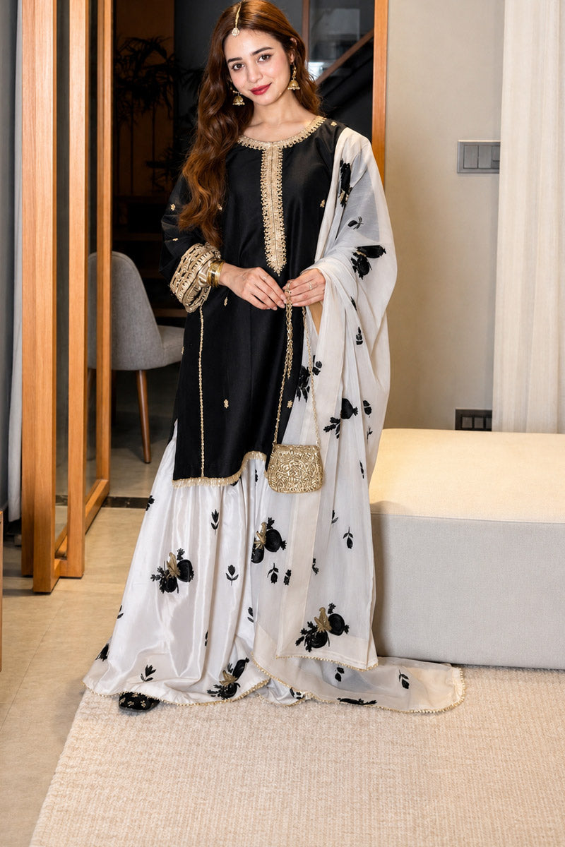 Zara Silk 3 Piece Suit with Silk Dupatta-  Ready To Wear