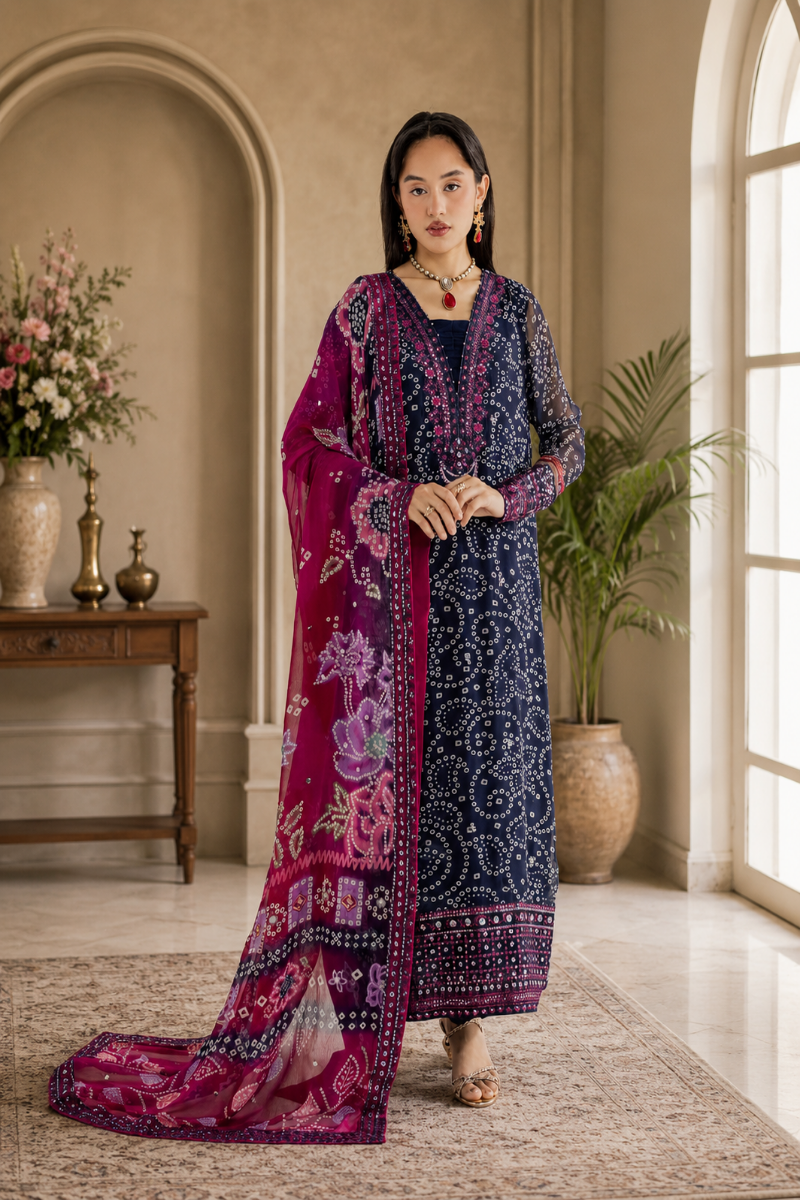 Nureh Women Heavy  Embroidered Chiffon 3 Piece Suit - Ready To Wear