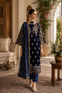 03-Piece Embroidered Velvet Suit With Chiffon Dupatta - Ready To Wear