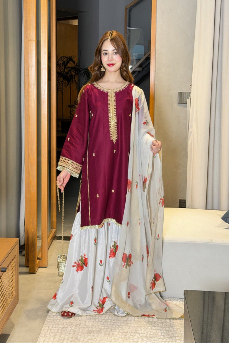 Zara Silk 3 Piece Suit with Silk Dupatta-  Ready To Wear