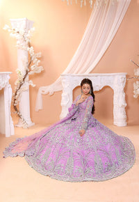 Pastel Lilac & Sparkling Silver: Embroidered Net Bridal Lenge Choli - Ready To Wear