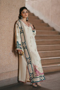 Ivory Oasis: 03 -Piece Botanical Embroidered Silk Kaftan  -  Ready To Wear