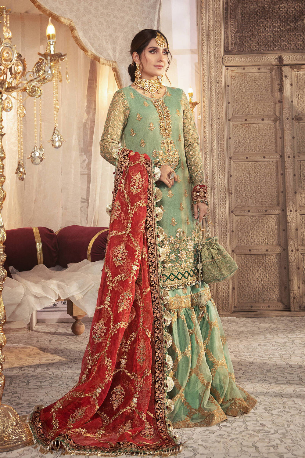 Coral By Maria B Luxury Heavy Embroidered  Maysori Gharara - Ready To Wear