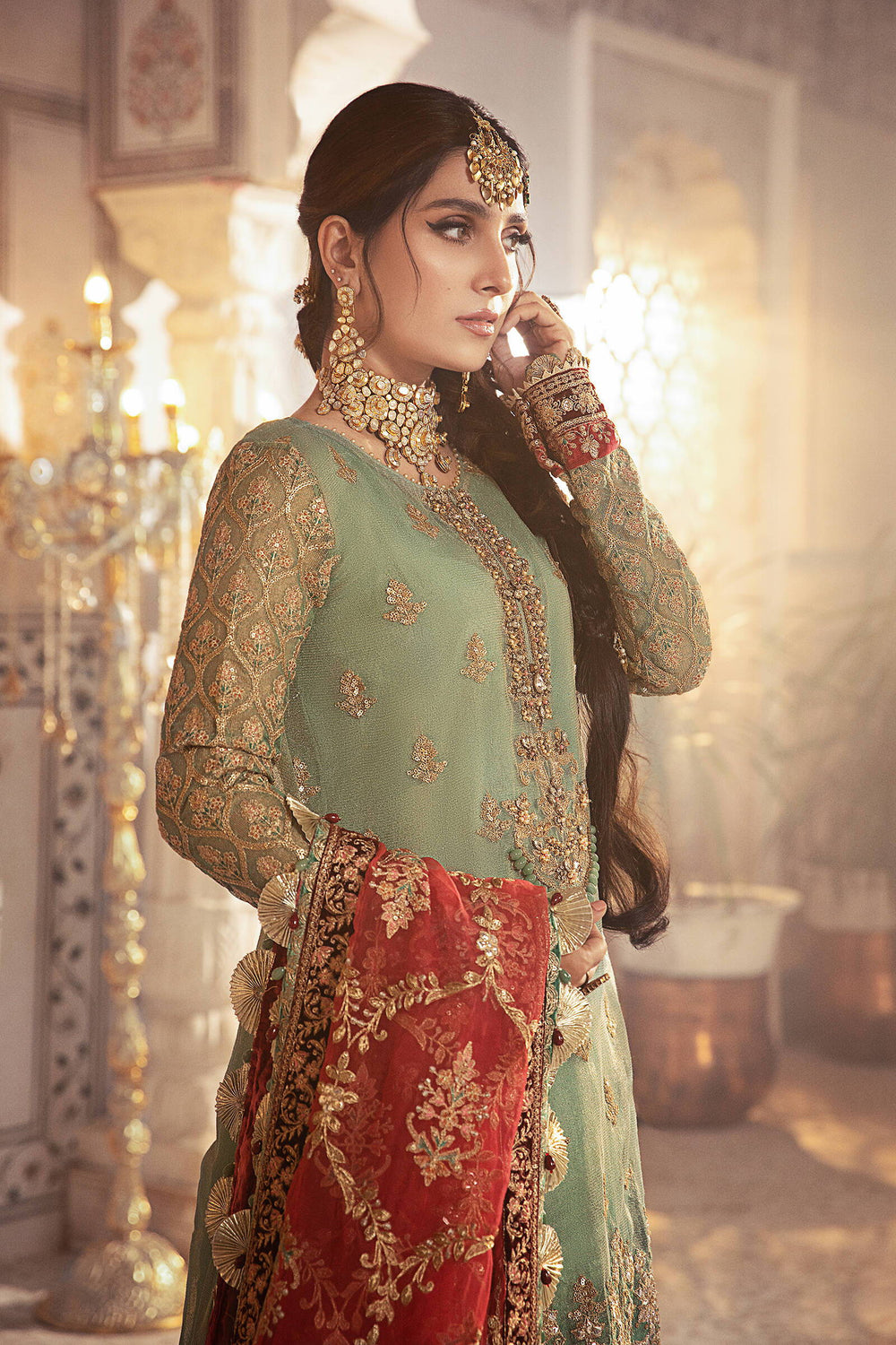 Coral By Maria B Luxury Heavy Embroidered  Maysori Gharara - Ready To Wear