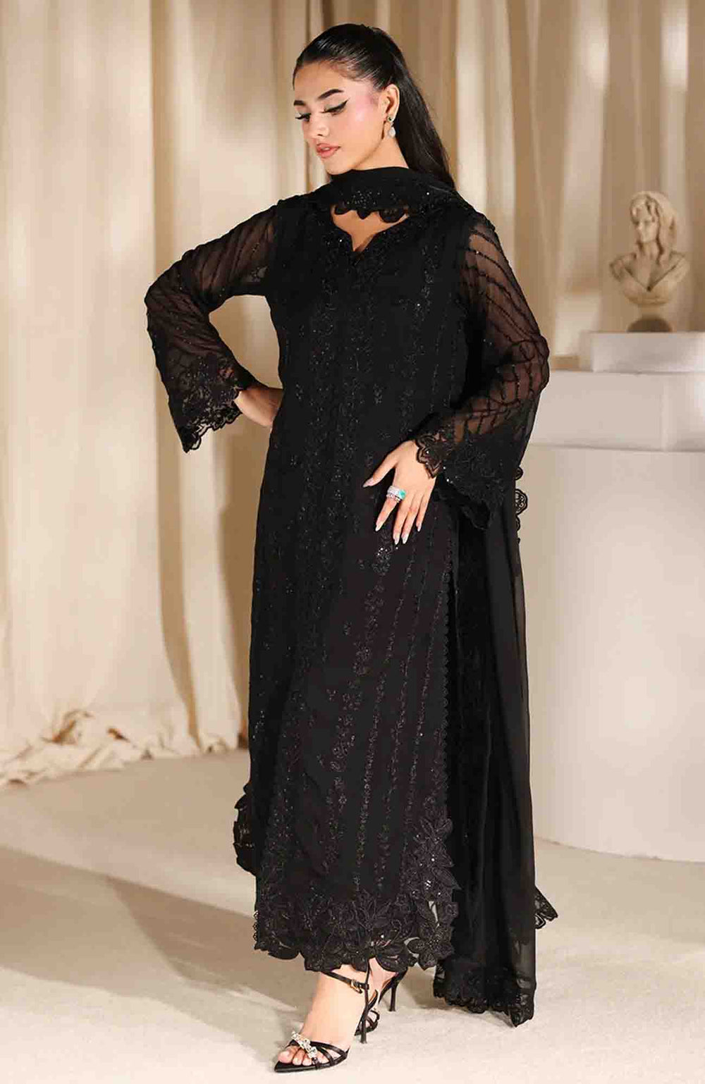 3 Piece Suit Luxe By Azure Embroidered Chiffon Suit -  Ready To Wear