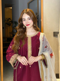 Zara Silk 3 Piece Suit with Silk Dupatta-  Ready To Wear
