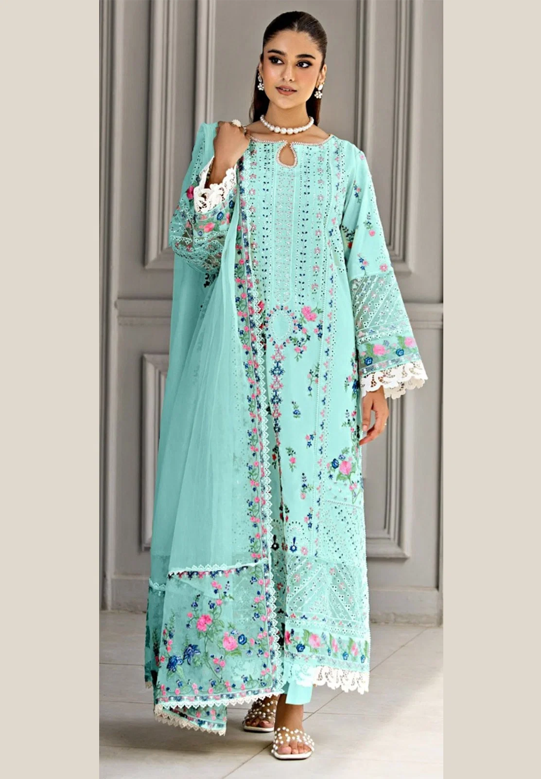 03-Piece Embroidered Chikankari Suit | Ready To Wear
