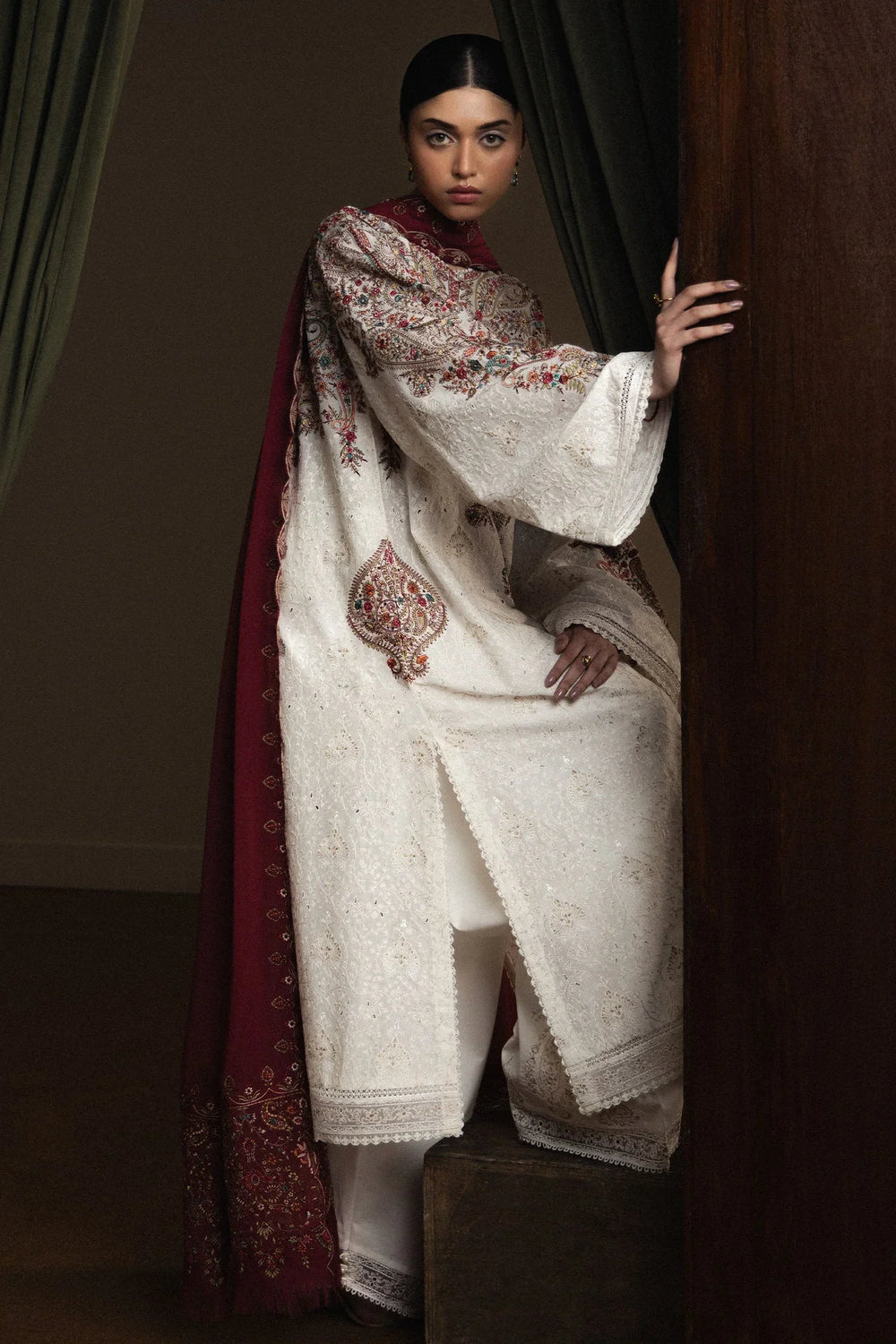 03-Piece Embroidered Lawn Suit With Chiffon Dupatta | Ready To Wear