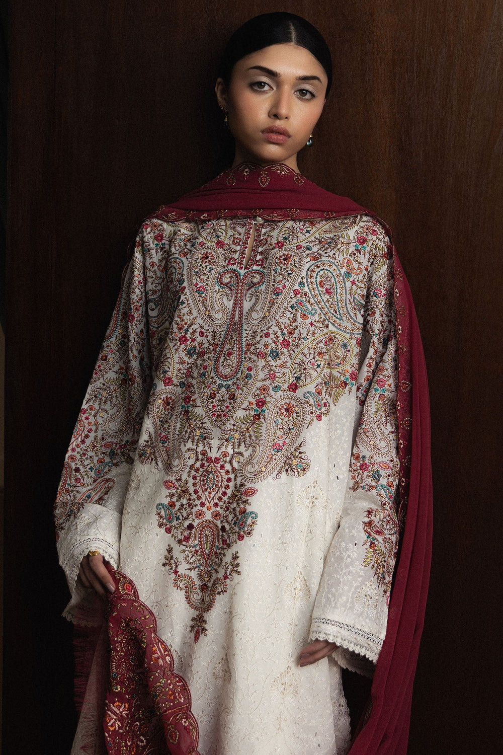 03-Piece Embroidered Lawn Suit With Chiffon Dupatta | Ready To Wear