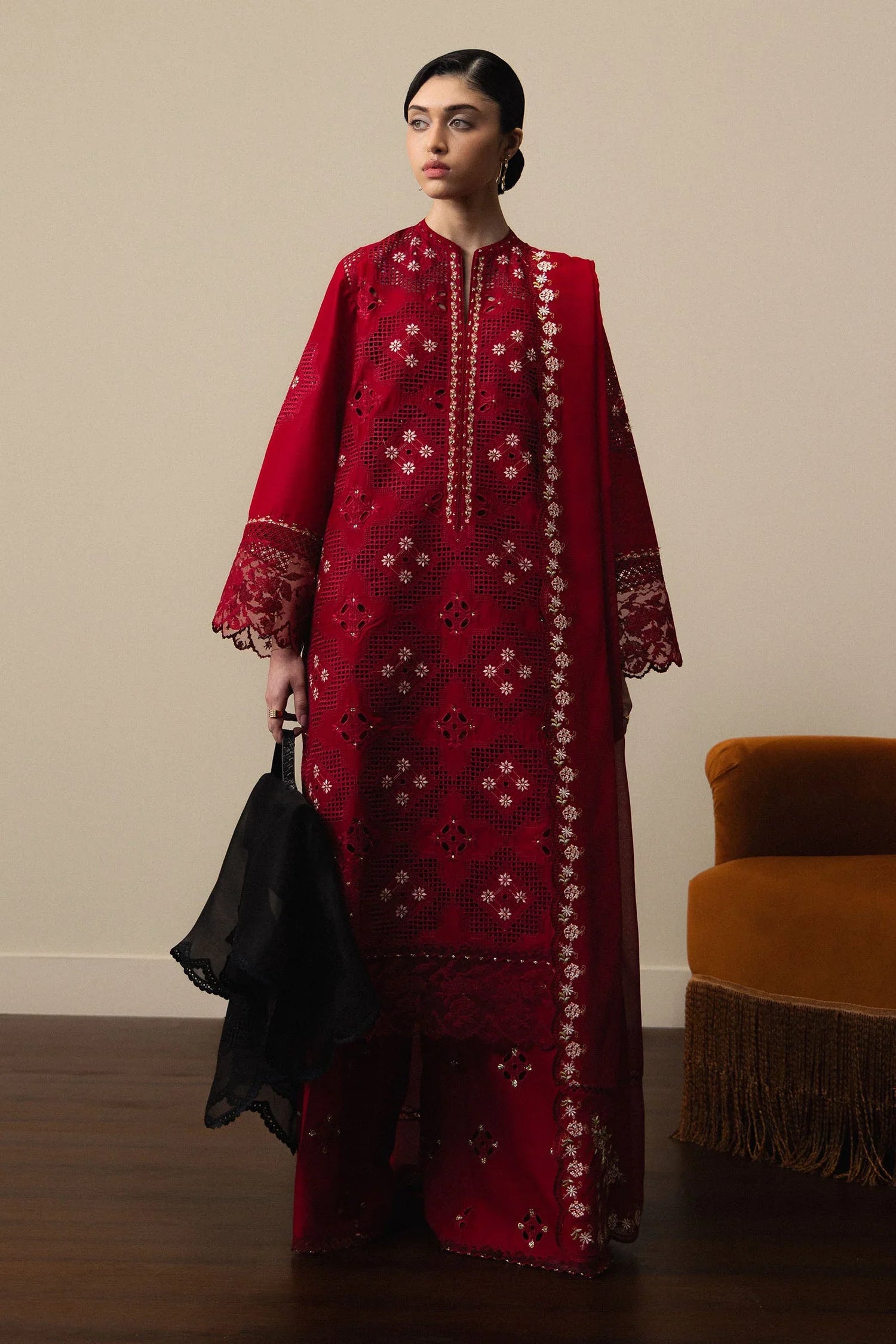 03-Piece Embroidered Lawn Suit With Chiffon Dupatta | Ready To Wear