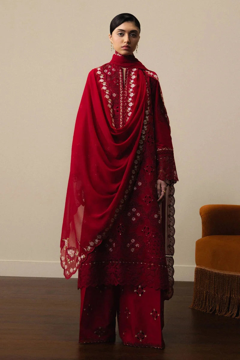 03-Piece Embroidered Lawn Suit With Chiffon Dupatta | Ready To Wear