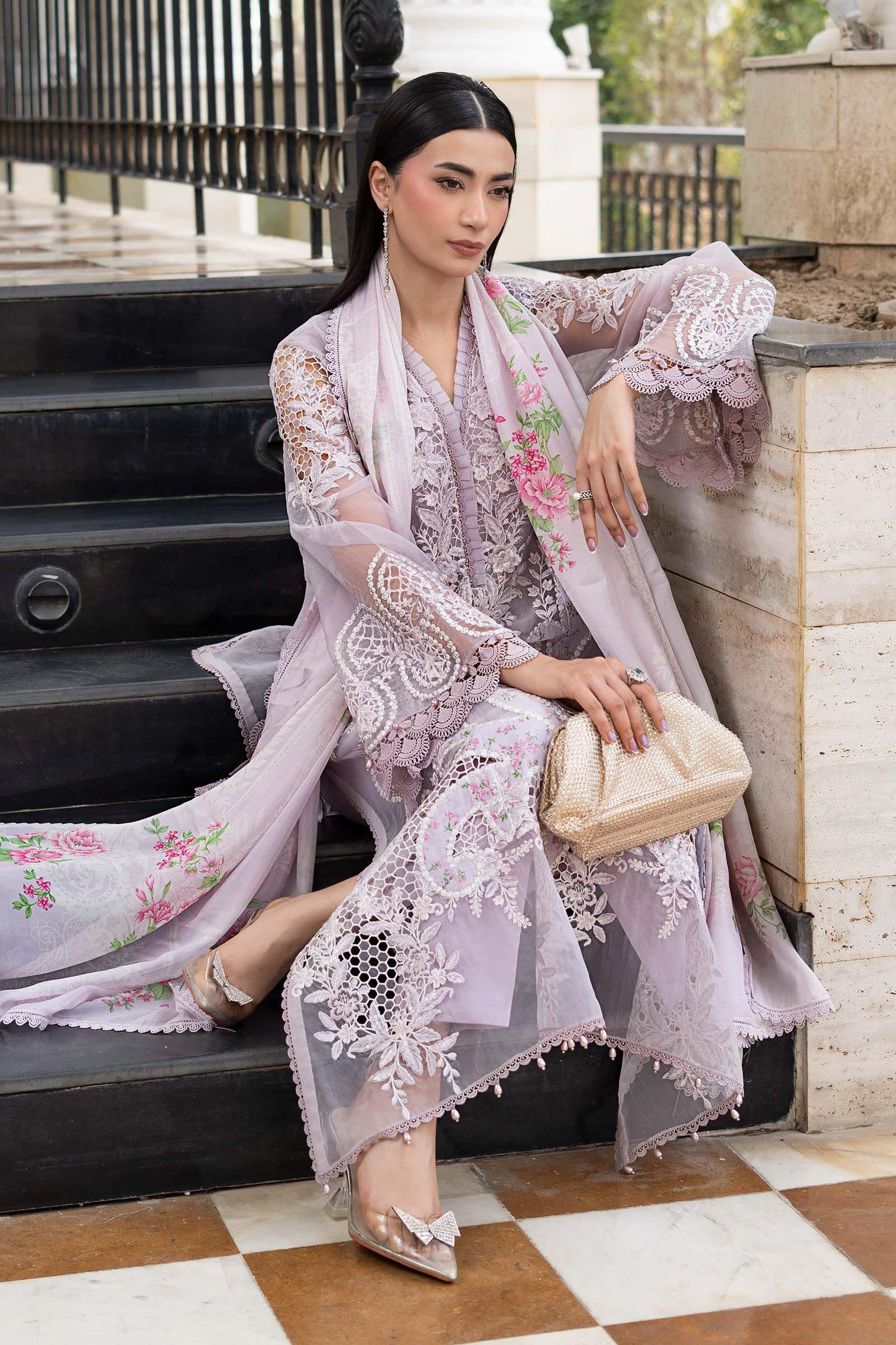 03-Piece Embroidered Lawn Suit With Printed Silk Dupatta | Ready To Wear