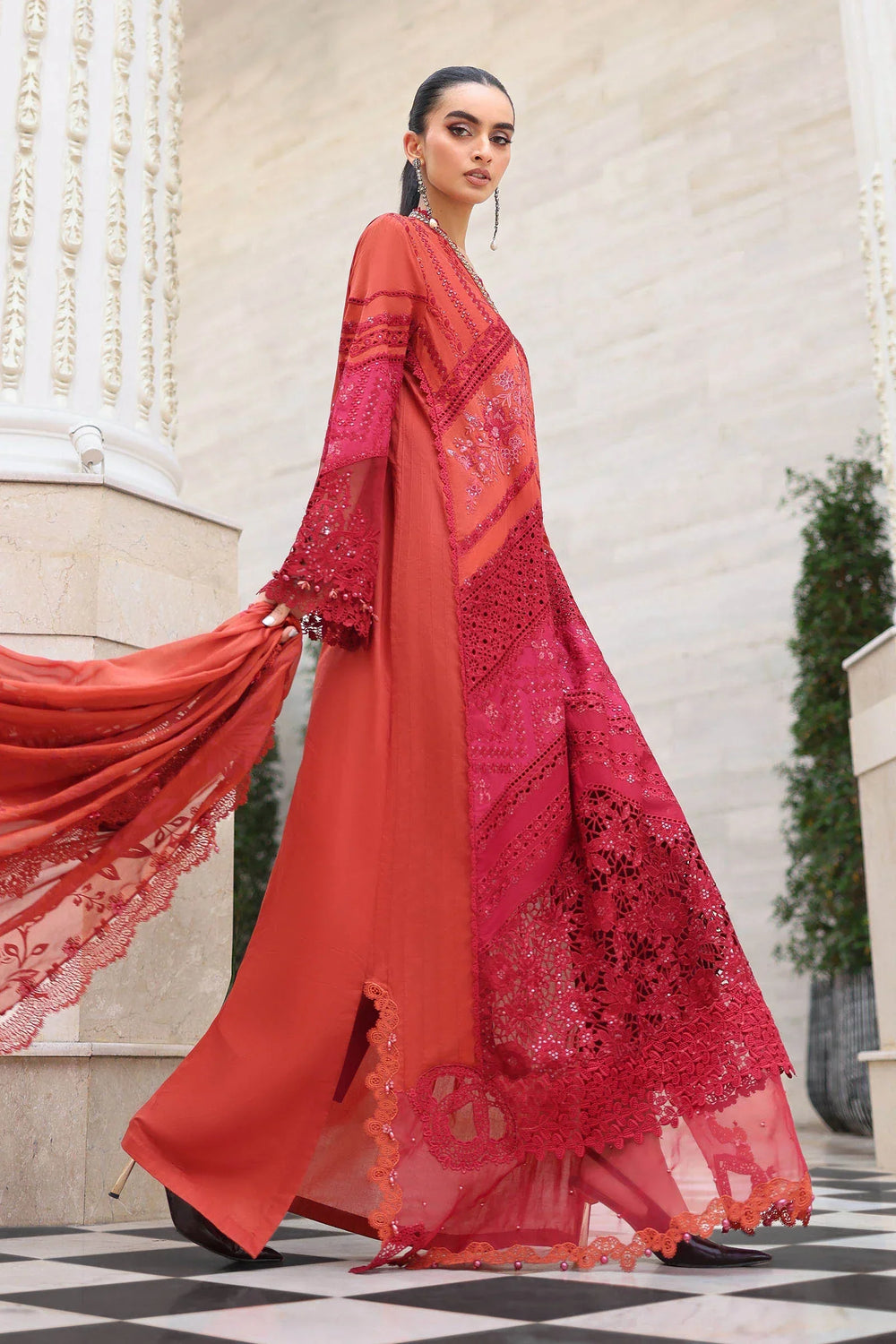 03-Piece Embroidered Lawn Suit With Silk Dupatta | Ready To Wear