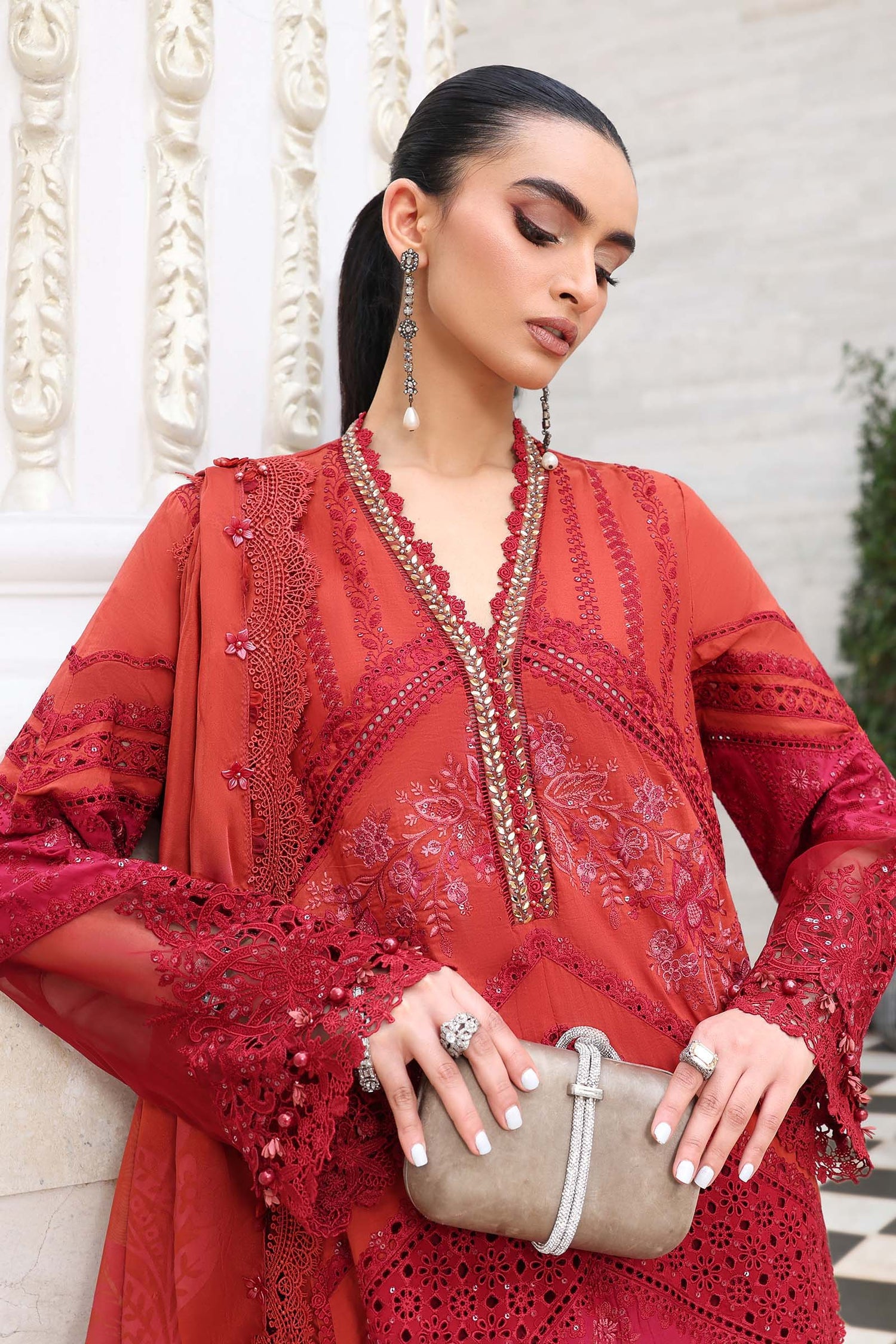 03-Piece Embroidered Lawn Suit With Silk Dupatta | Ready To Wear