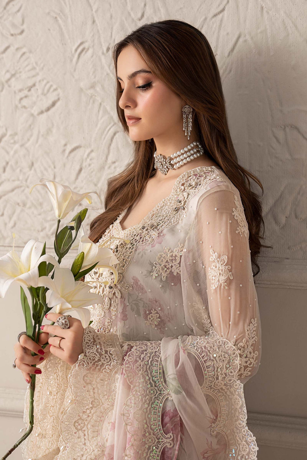 Maria B Luxury Embroidered Ciffion 03 Piece Suit- Ready To Wear