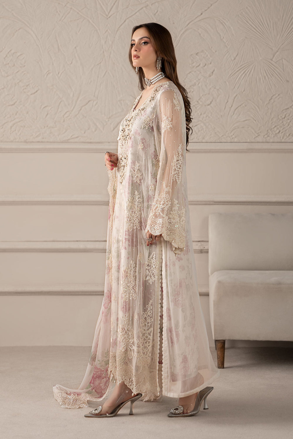 Maria B Luxury Embroidered Ciffion 03 Piece Suit- Ready To Wear