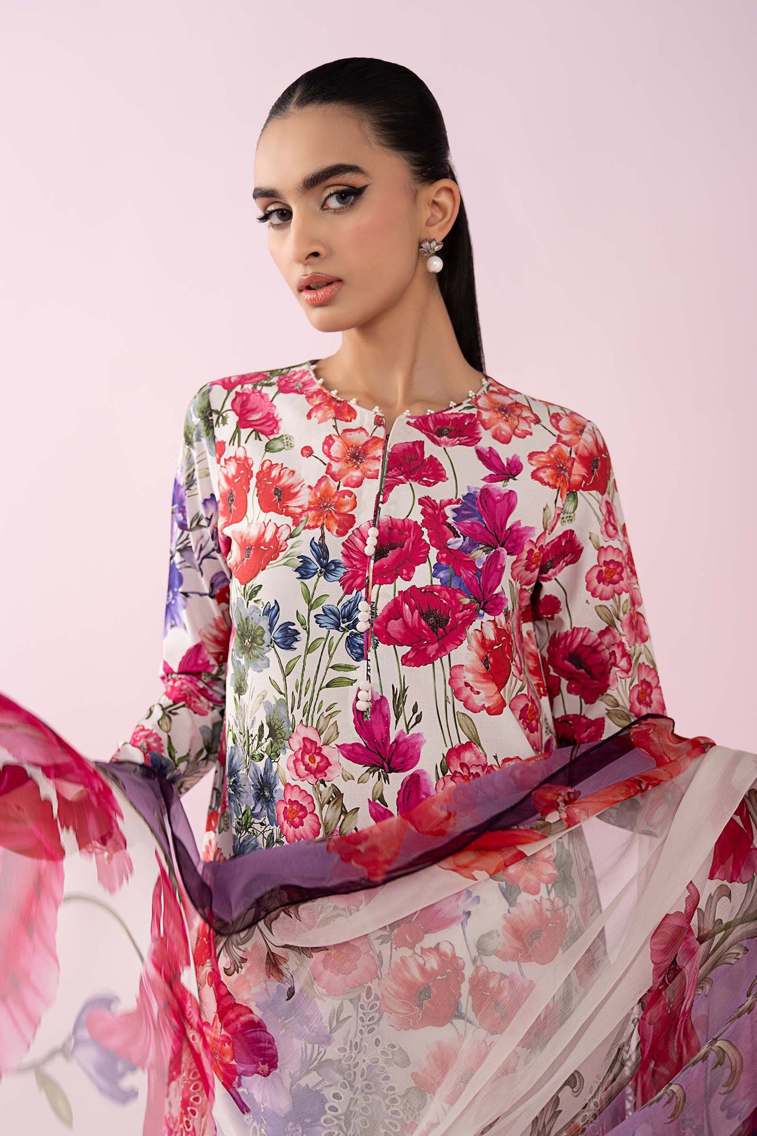 03-Piece Printed Lawn Suit With Chiffon Dupatta | Ready To Wear