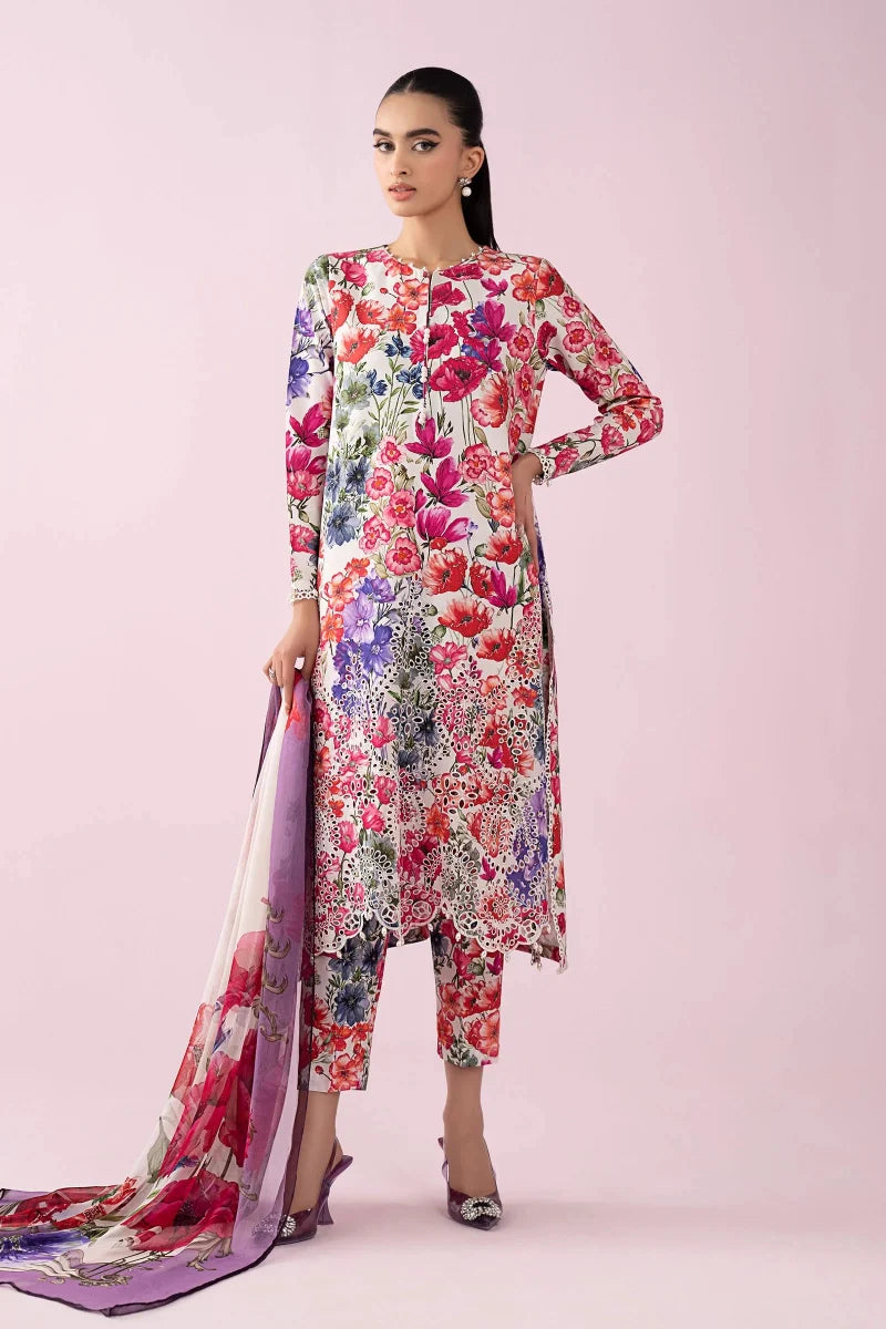 03-Piece Printed Lawn Suit With Chiffon Dupatta | Ready To Wear