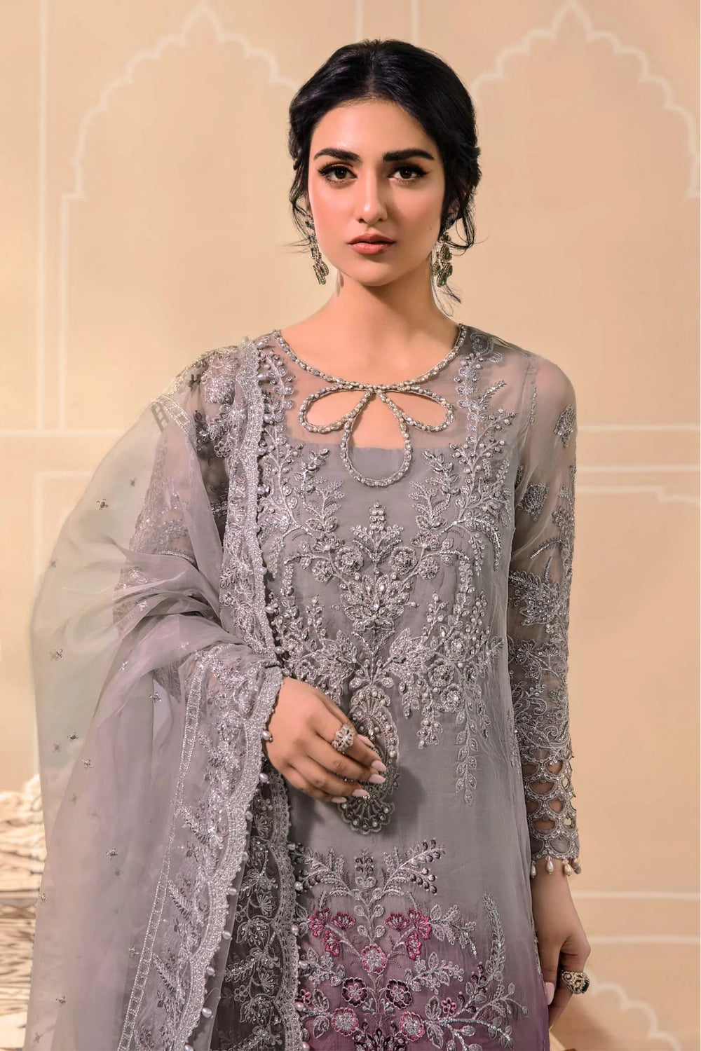 Maria B Organza Tie & Dye Heavy Embroidered 03 Piece Suit- Ready To Wear
