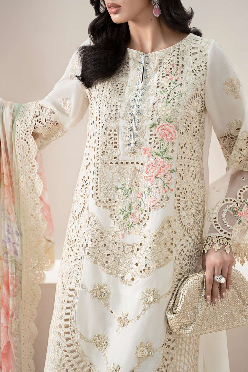 The Pastel Blossom Schiffli & Floral Embroidered Cotton 3 Peace  Suit - Ready To Wear