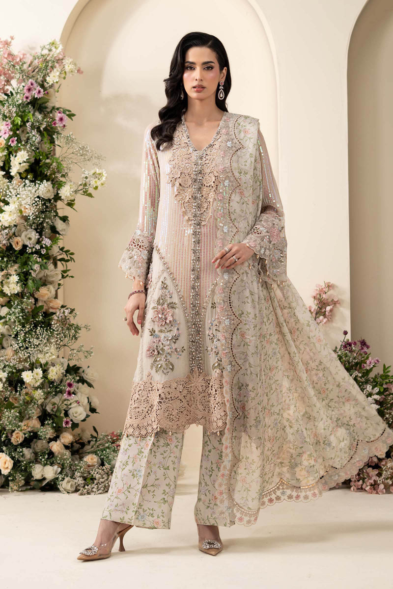 03-Piece Embroidered Chiffon Suit With Printed Silk Dupatta | Ready To Wear