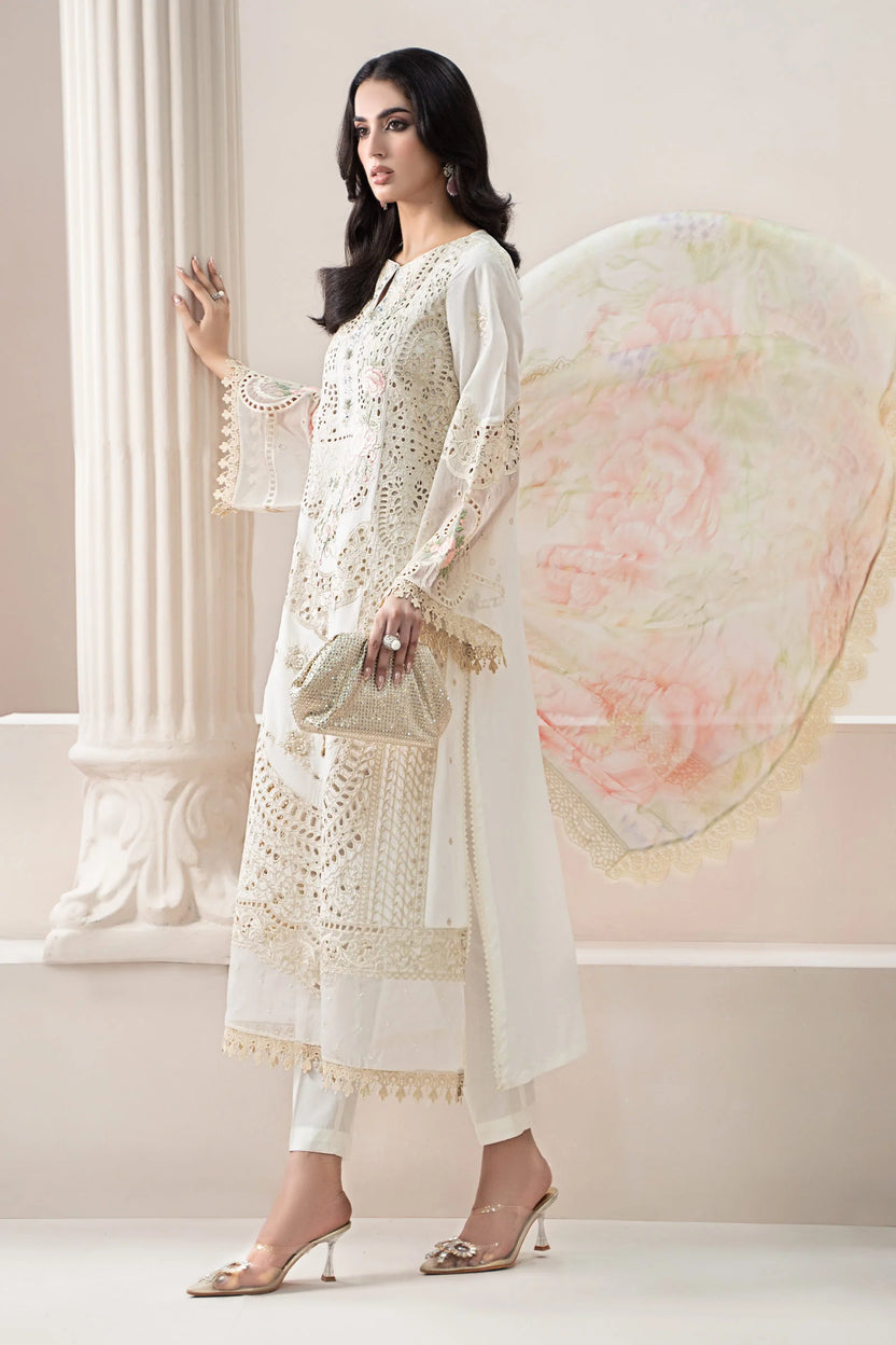 The Pastel Blossom Schiffli & Floral Embroidered Cotton 3 Peace  Suit - Ready To Wear
