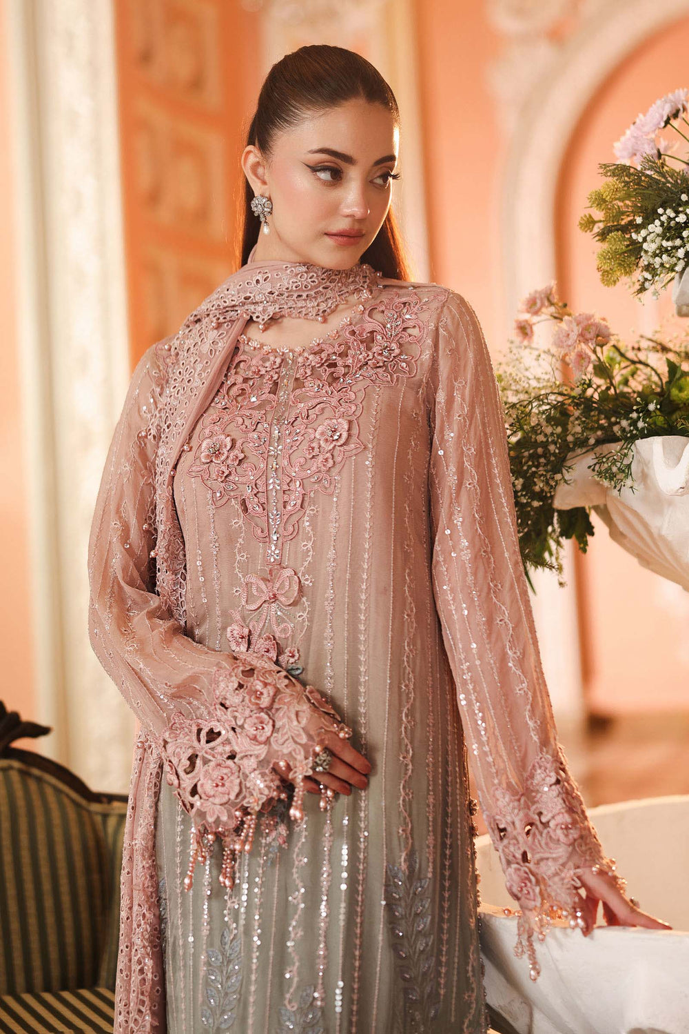 Maria B  Heavy Embroidered Ciffion 03 Piece Suit- Ready To Wear