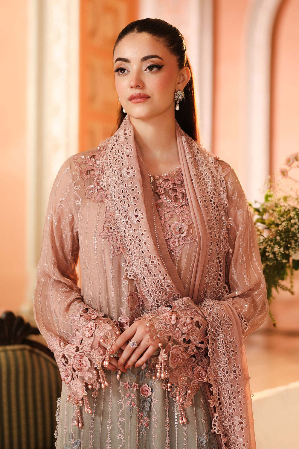 Maria B  Heavy Embroidered Ciffion 03 Piece Suit- Ready To Wear