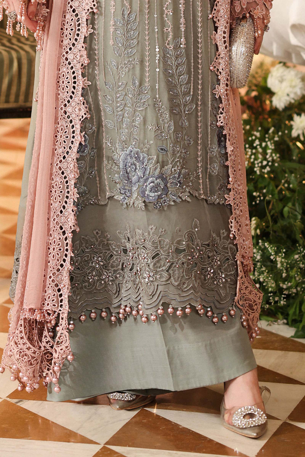 Maria B  Heavy Embroidered Ciffion 03 Piece Suit- Ready To Wear