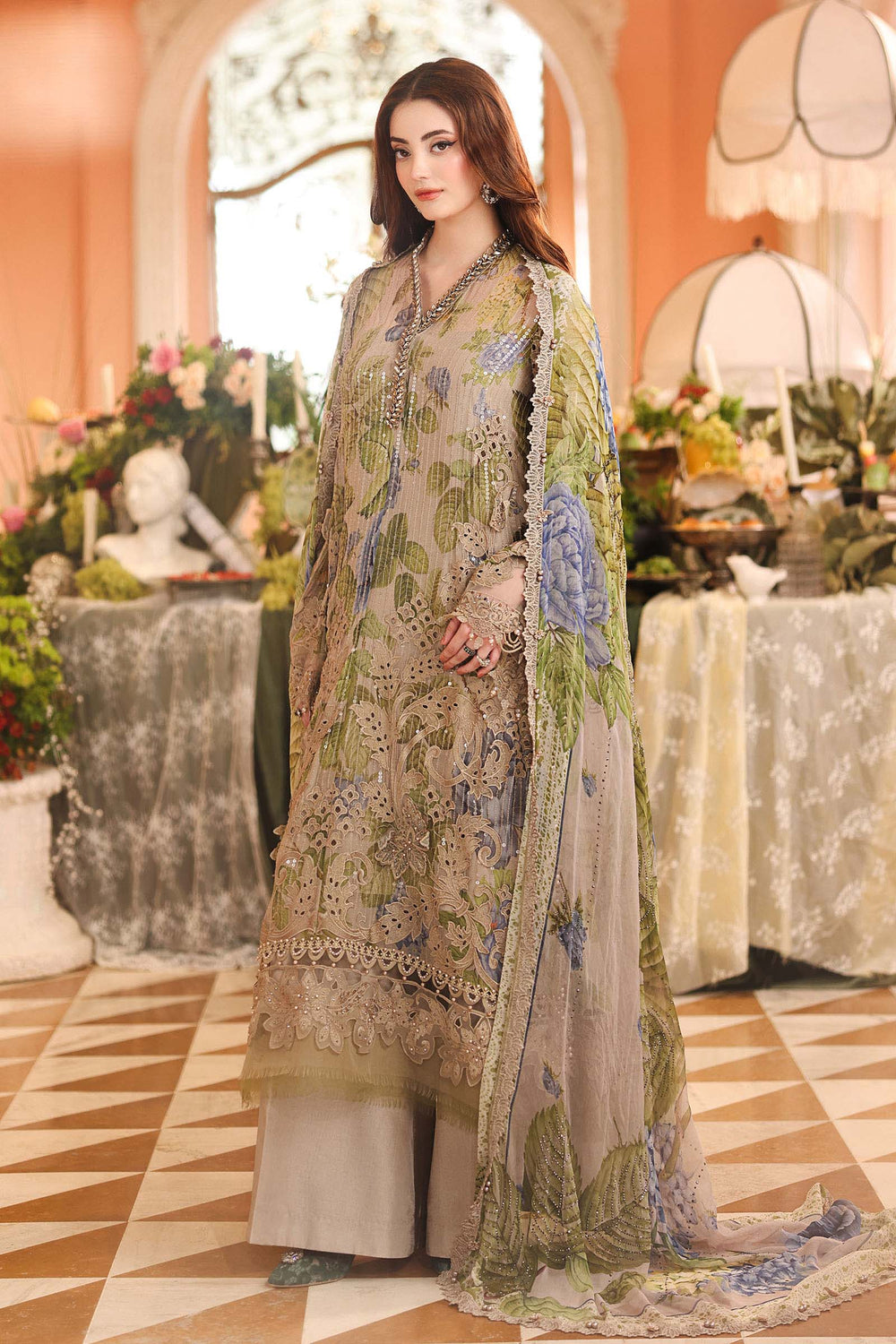 Maria B Heavy  Embroidered Ciffion 03 Piece Suit- Ready To Wear