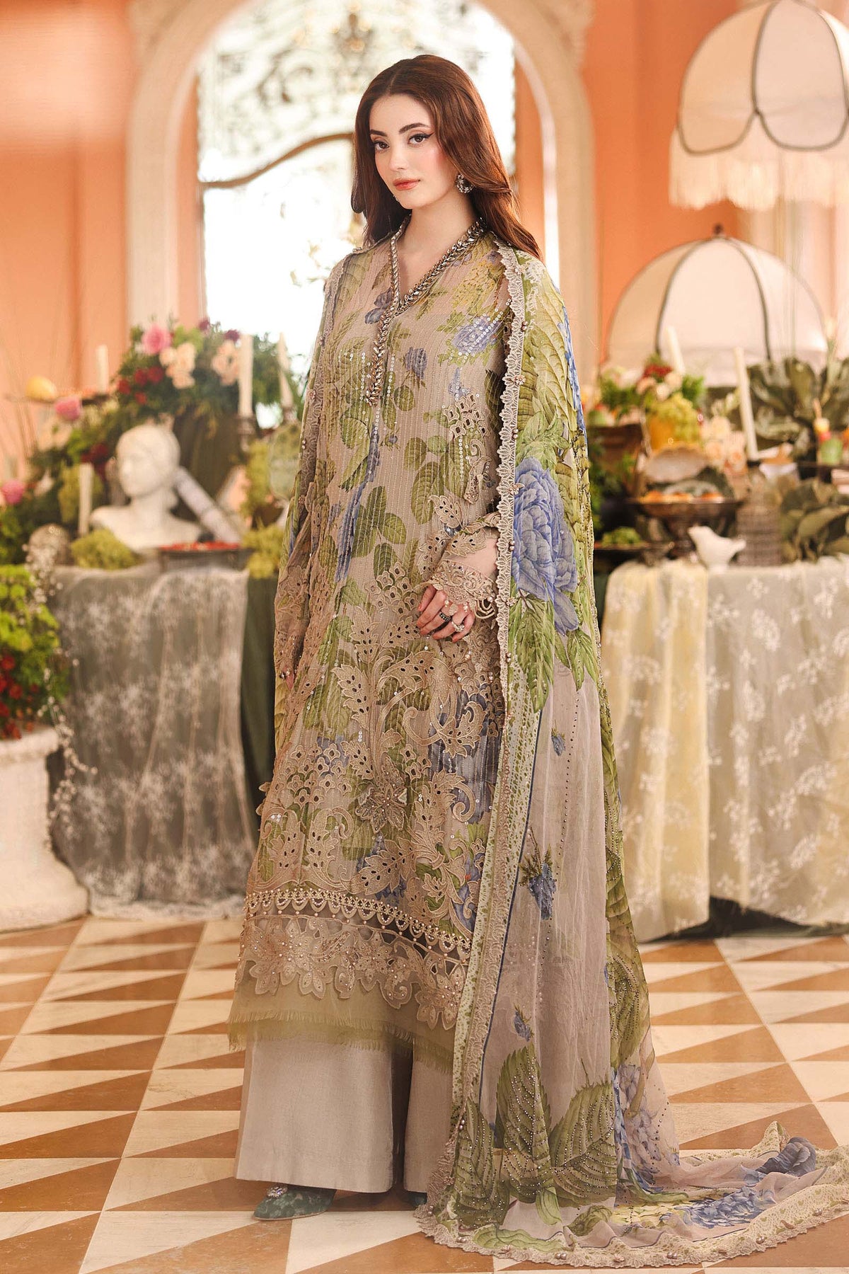 Maria B Heavy  Embroidered Ciffion 03 Piece Suit- Ready To Wear